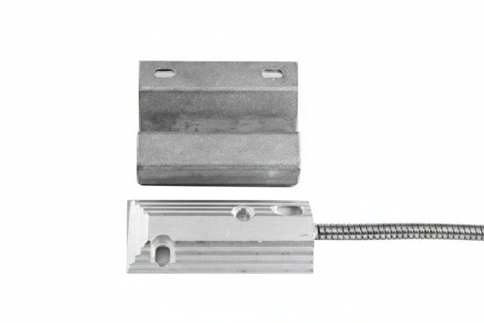 GRI 4532-36 4532 Series Floor Mount Miniature Overhead Door Switch Set, 2-1/2" Gap, 10W, 200VDC, 0.50 Amp, Closed Loop, N/O, with 36" Lead and 2' Stainless-Steel Armored Cable, Aluminum