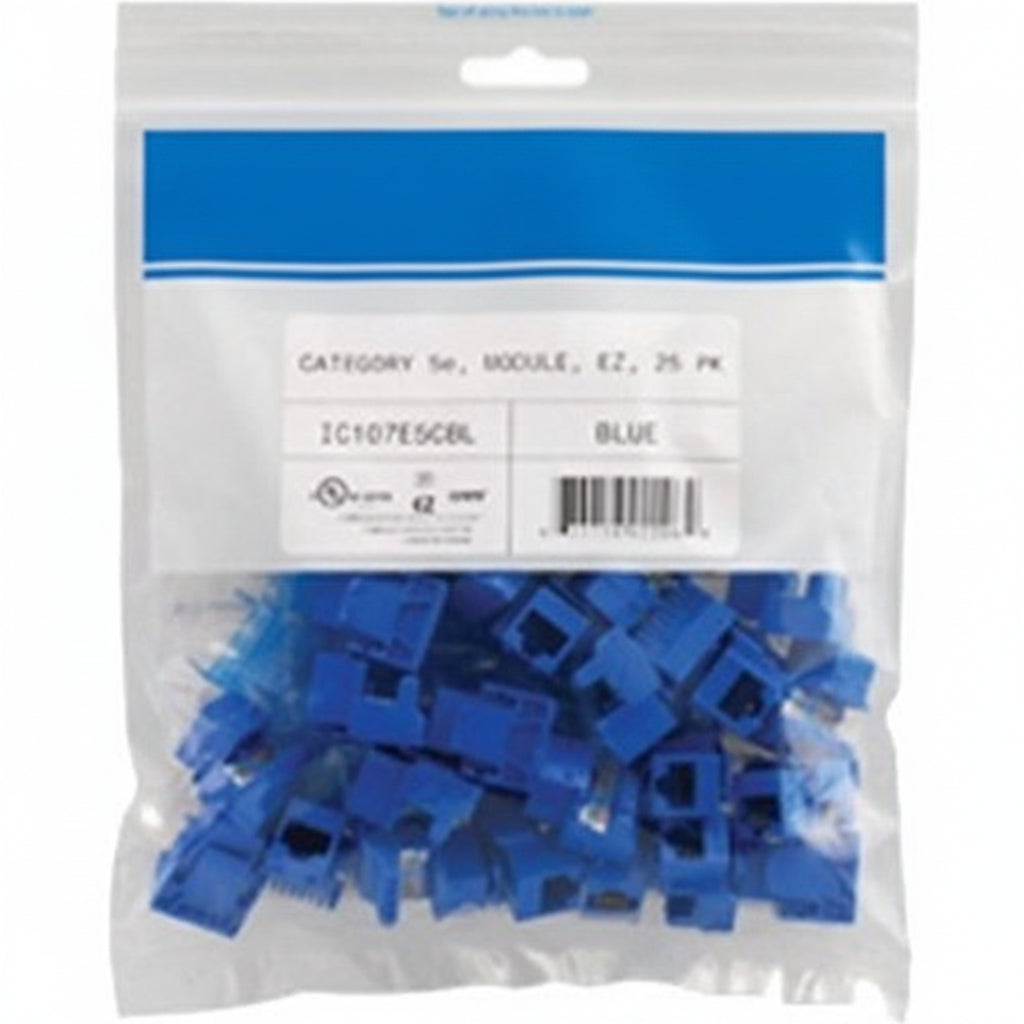 ICC IC107E5CBL CAT5e RJ45 Keystone Jack, EZ Style, 25-Pack, Blue
