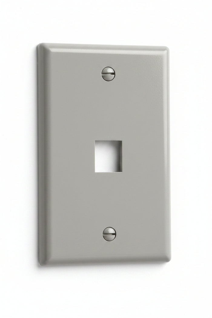 ICC IC107F01GY 1-Port Keystone Wall Plate, Durable ABS Plastic, Single Gang Wall Plate for RJ45 Modular Jack and Inserts, UL Listed, 1-Pack, Gray