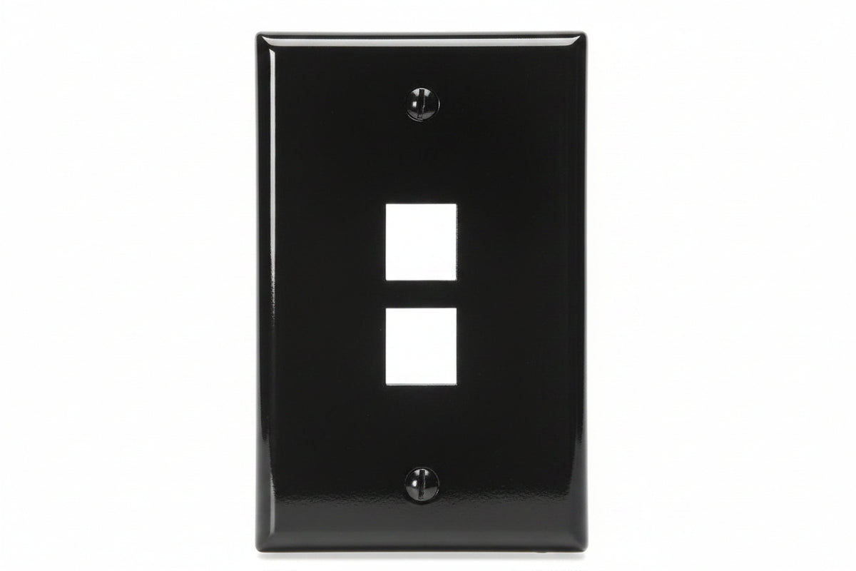Leviton 41080-2EP Single-Gang QuickPort Wall Plate, 2-Ports, Black