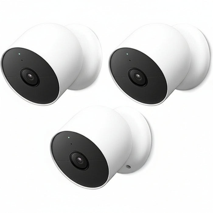 Google Nest Cam GA02077-US Indoor and Outdoor Battery Security Camera, 3-Pack, Snow