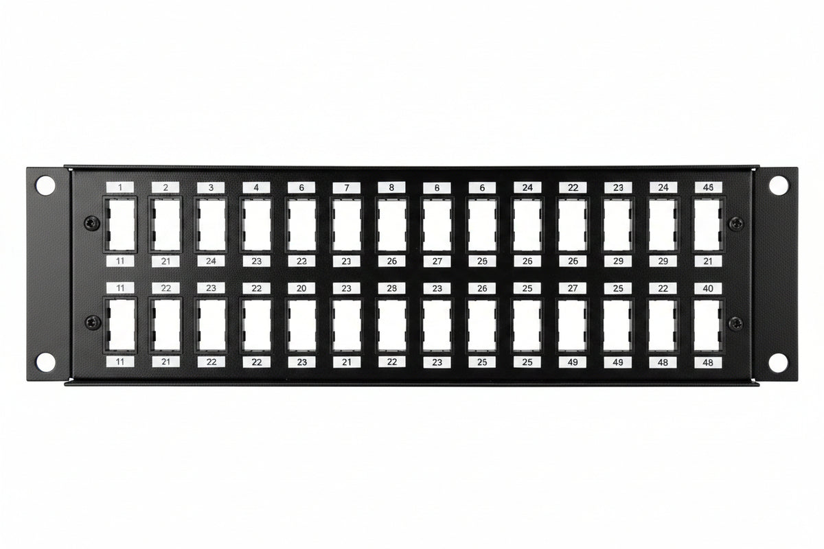 ICC IC107BP482 48-Port Blank Keystone 2U RMS Patch Panel with 19" Metal Rackmount Housing for Slim Profile Keystone Jacks