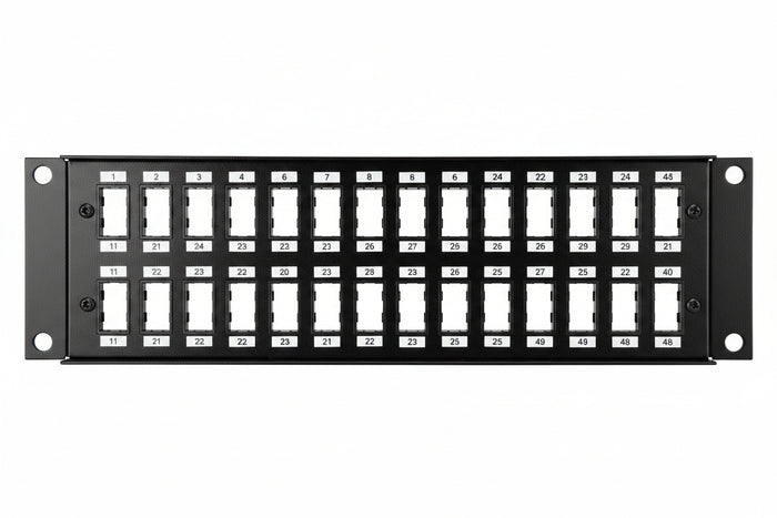 ICC IC107BP482 48-Port Blank Keystone 2U RMS Patch Panel with 19" Metal Rackmount Housing for Slim Profile Keystone Jacks