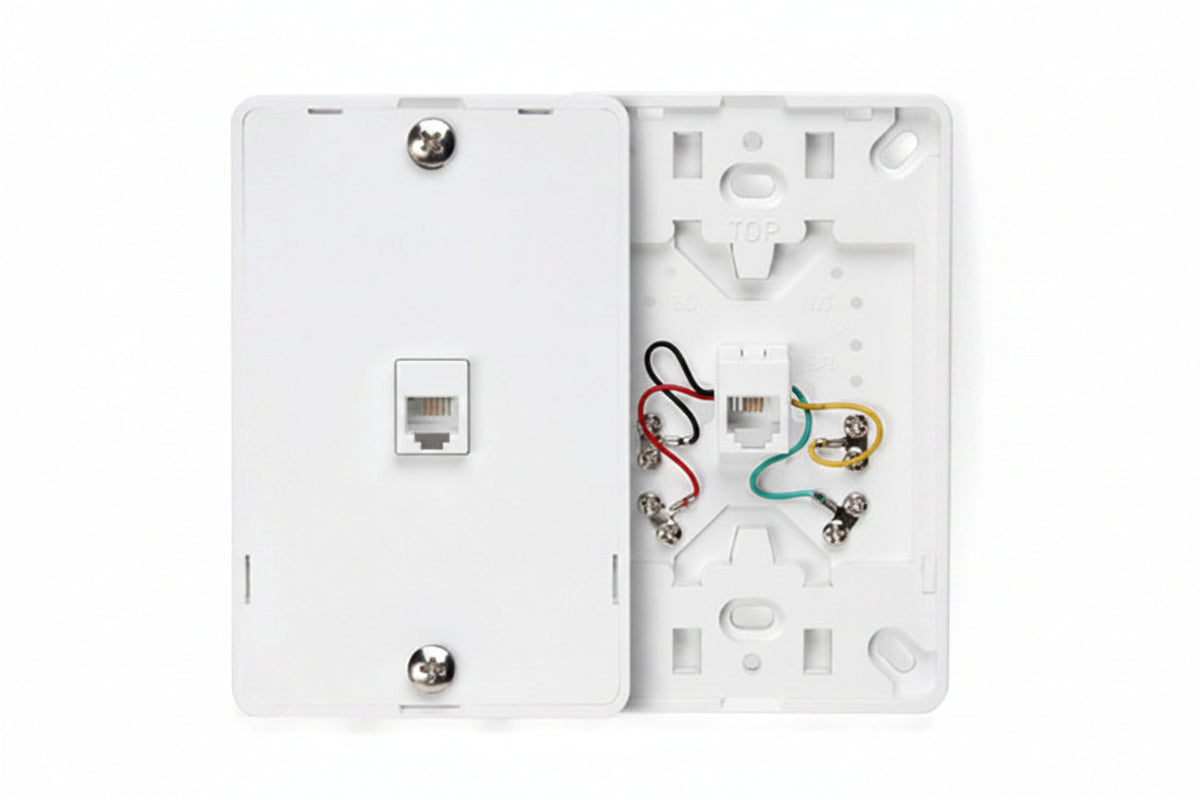 Leviton 40214-W Wall-Mount Telephone Jack, 6P4C, Screw Terminals, White