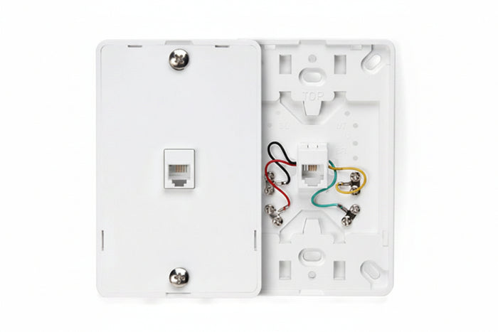 Leviton 40214-W Wall-Mount Telephone Jack, 6P4C, Screw Terminals, White