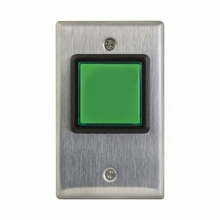 Camden CM-30AT 2" Square LED Illuminated Push Button, "Push to Exit" Switch with Adjustable 30 Second Timer, Green