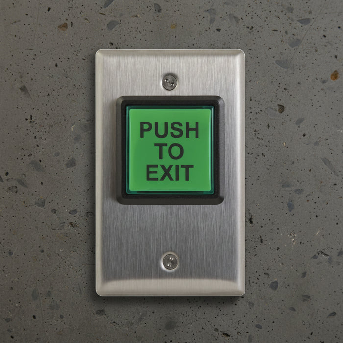 Camden CM-30E CM-30 Series Square LED Illuminated Push Button, "Push to Exit" Economy Switch, Green