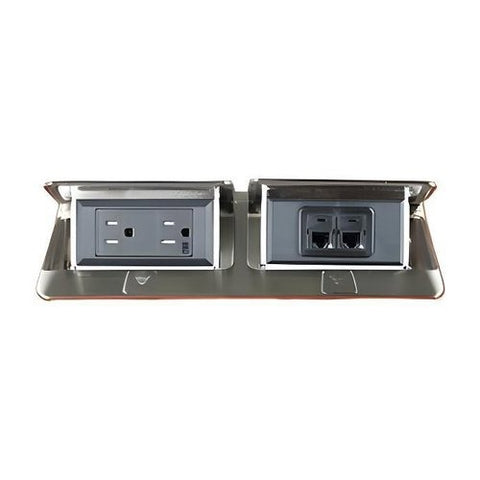 Wiremold DQFP15ST-2A Flip-Up Power Unit 20A USB 3.1A Stainless Steel