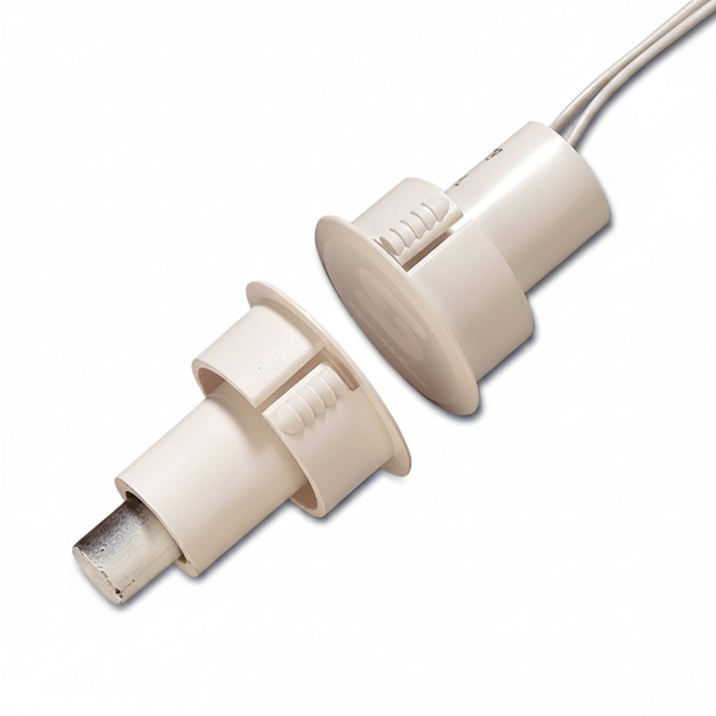 Edwards Signaling 1076CD-N Recessed Steel Door Magnetic Contact with Wire Leads, 3/8" Gap Size, DPDT, 3/4" Diameter, White