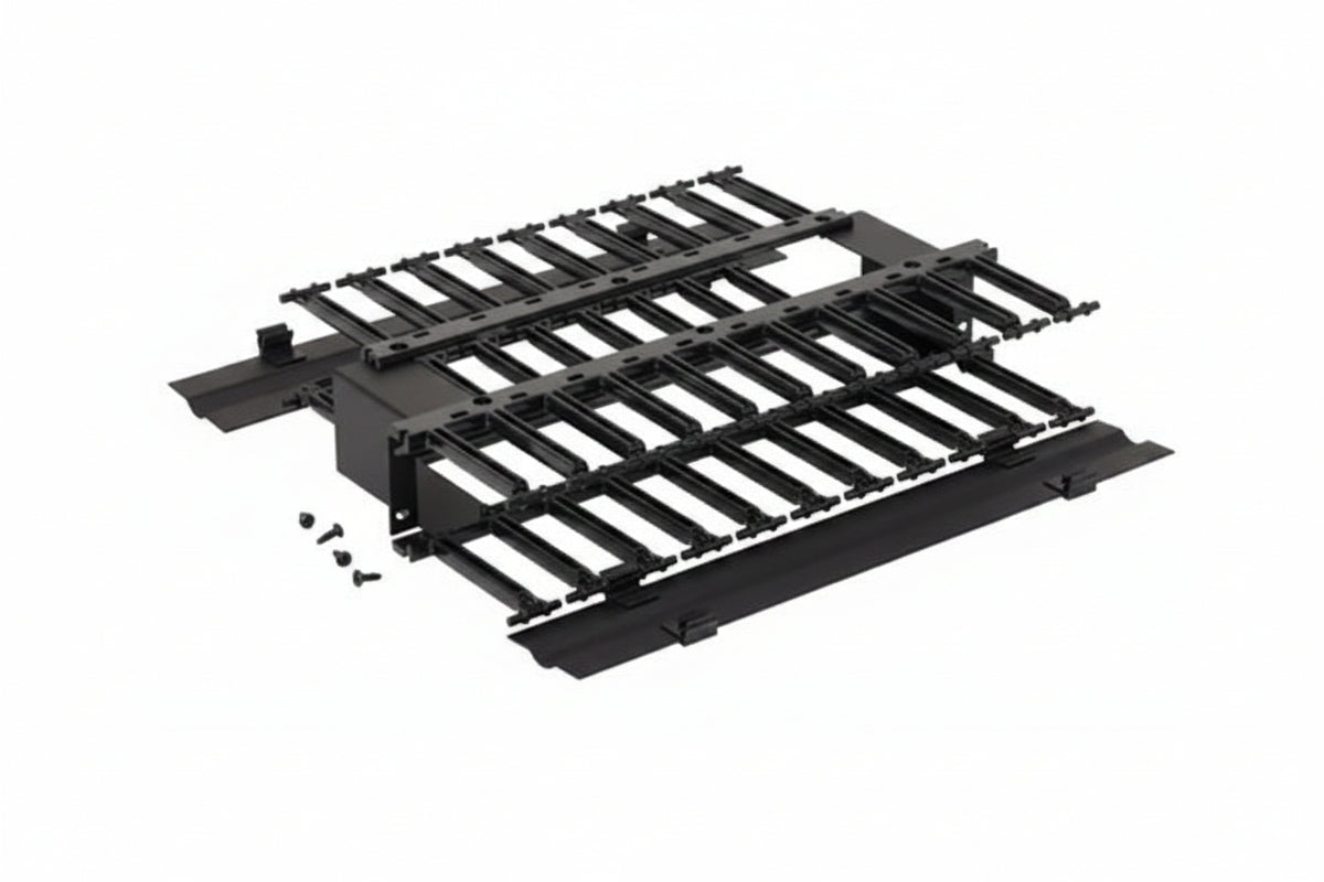 Eaton Tripp Lite SB87019D2FB RCM+ Steel Rack Mounted Horizontal Cable Manager with Cover and Plastic Fingers, Double-Sided, 2U, Black