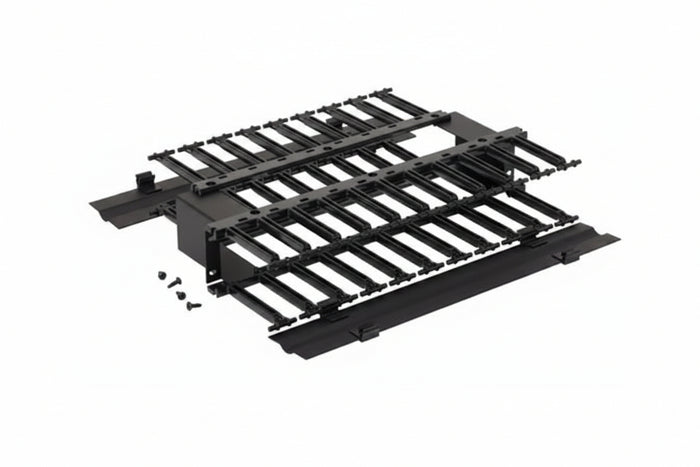 Eaton Tripp Lite SB87019D2FB RCM+ Steel Rack Mounted Horizontal Cable Manager with Cover and Plastic Fingers, Double-Sided, 2U, Black