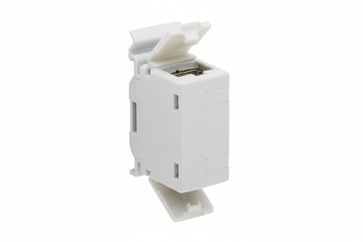 Eaton Tripp Lite N235-D01-SH-6A CAT6A Shielded In-Line DIN-Rail Mountable Snap-In Coupler, RJ45 Female to Female, Light Gray