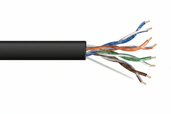 Genesis 50971008 24/4-Pair Cat 5e Unshielded (U/UTP) Water-Blocked Networking Cable, Wet Location, 1000' (304.8 m) Reel, Black