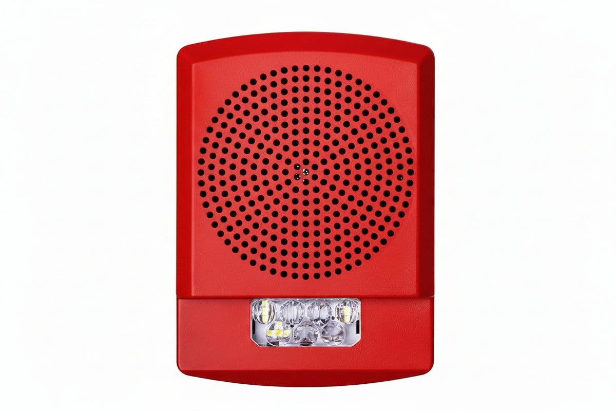 Eaton ELFHSR Wheelock Eluxa Low Frequency Sounder Strobe, Wall, FIRE Lettering, 24V, 110/177 cd, Indoor, Red
