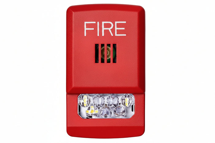 Eaton ELHSR Wheelock Eluxa LED Horn Strobe, Wall, FIRE Lettering, Clear Lens, 24V, 15/30/75/110/135/185 cd, Indoor, Red