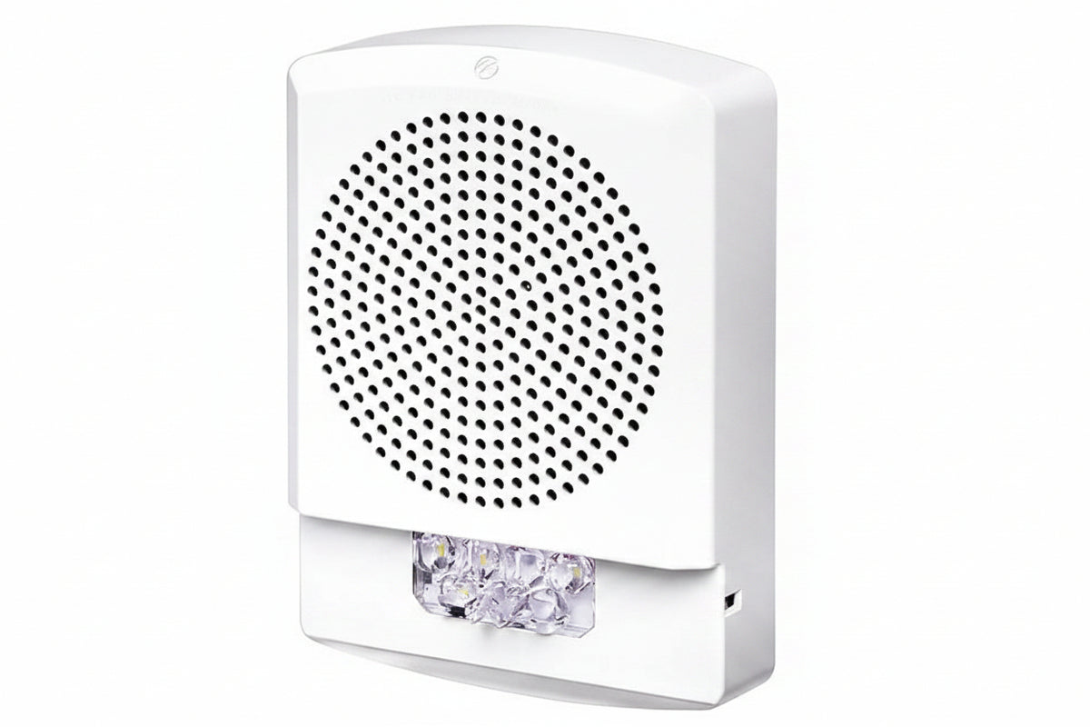 Eaton ELSPSTW-AL Wheelock Eluxa LED High Fidelity Speaker Strobe, Wall, ALERT Lettering, Clear Lens, 24VDC, 15/30/75/110/135/185 cd, White