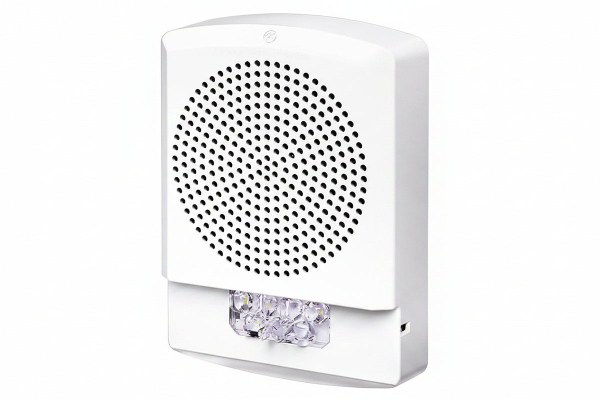 Eaton ELSPSTW-AL Wheelock Eluxa LED High Fidelity Speaker Strobe, Wall, ALERT Lettering, Clear Lens, 24VDC, 15/30/75/110/135/185 cd, White