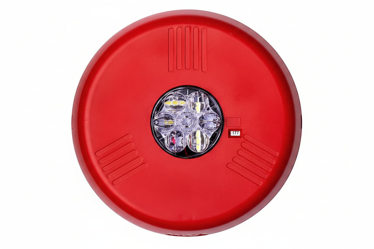 Eaton ELSTRC Wheelock Eluxa LED Strobe, Ceiling, FIRE Lettering, Clear Lens, 24V, 15/30/75/110/150/177 cd, Red